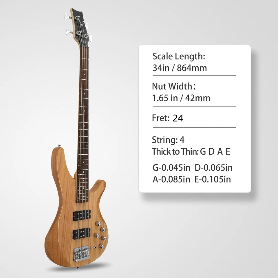 Conjunto de baixo IB 4 cordas - captadores HH, pescoço de bordo, corpo de madeira de baixo, natural - Imagem 4 de 4