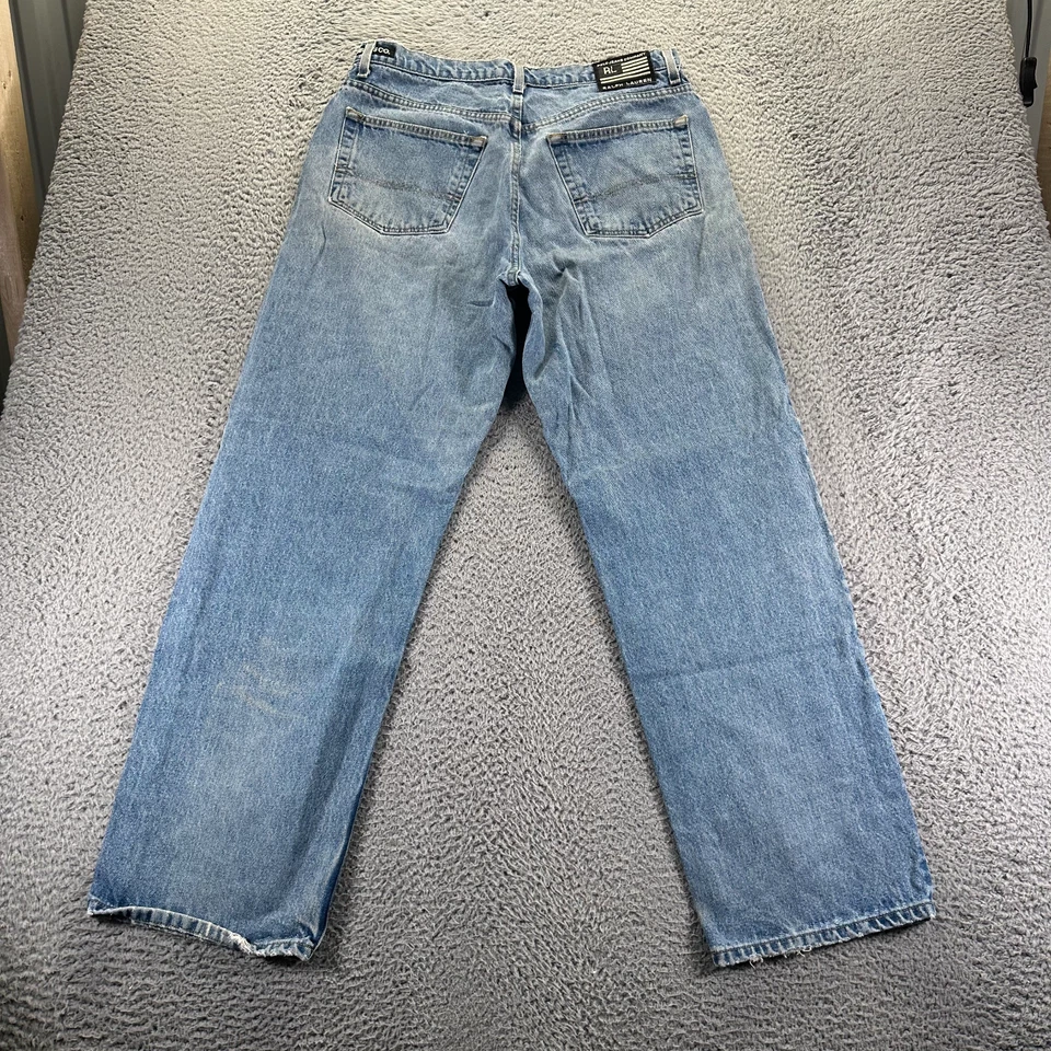 Vintage Polo Ralph Lauren Jeans Mens 34x32 Blue Denim Straight Baggy Loose Fit - Image 4 of 4