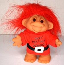 1986 THOMAS DAM LUCKY BINGO TROLL 5" DOLL RED HAIR HO HO HO BINGO SHIRT