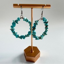 Womens Turquoise Chip Hoop Dangle Drop Earrings 1.25" Boho Indie Southwestern