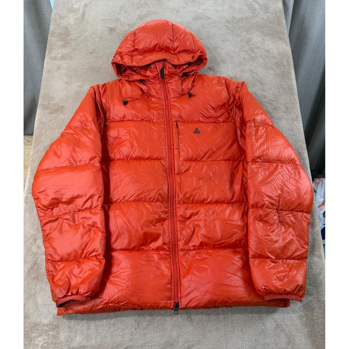 希少 NIKE ACG 800FILL HOODED DOWN JACKET Nike ACG Hooded Down Puffer Jacket Men XXL Orange Goose Down Fill
