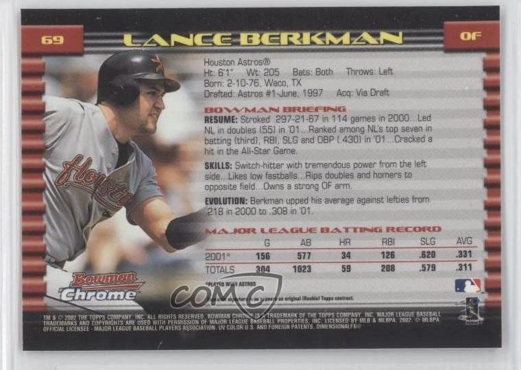 2002 Bowman Chrome Lance Berkman #69 - Image 2 of 2