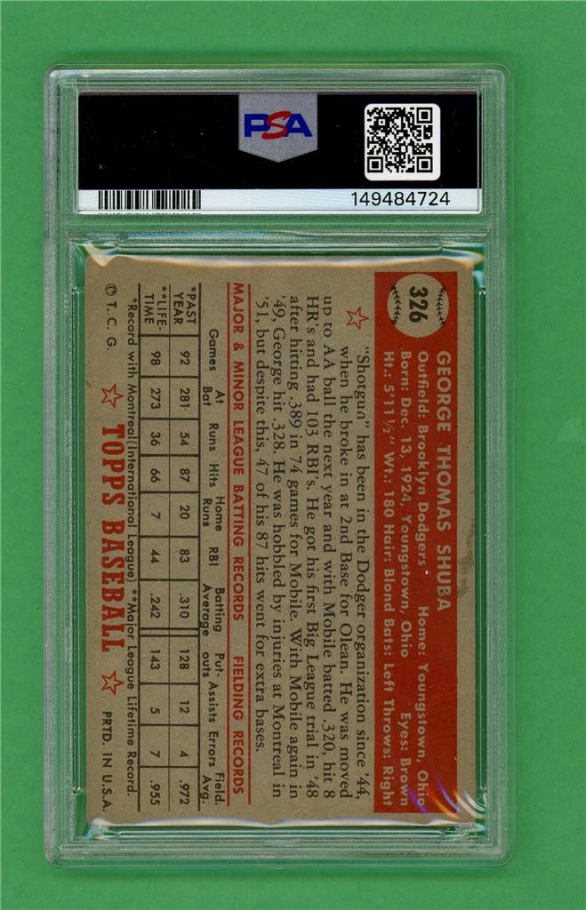 1952 Topps #326 George Shuba * ROOKIE * PSA Good+ 2.5 * Dodgers High Number card view 2