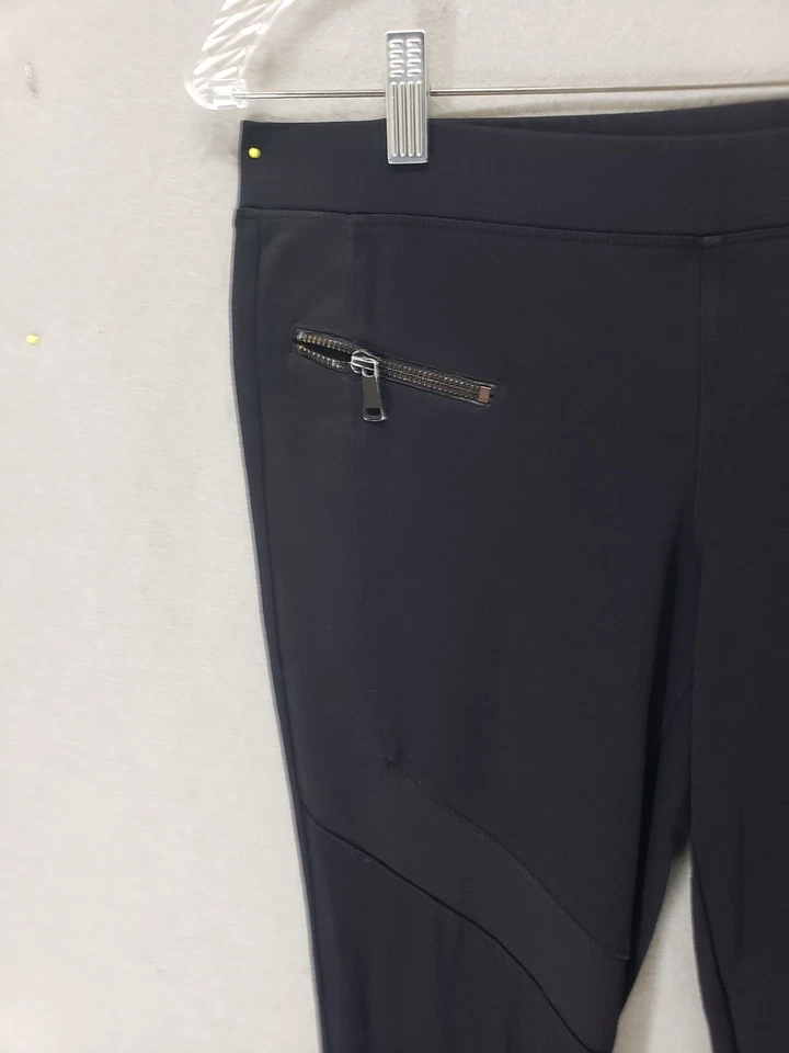 Pantalones Express Mujer Medianos Negros Pull On Cremallera Bolsillo Elastizados Ajustados Moto Panel Foto 2 de 4