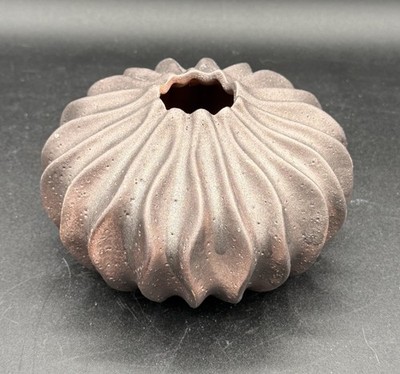 Fluted Ribbed Sculpture Vase Metallic Copper Colored Metal Vase 6  X 3.5 