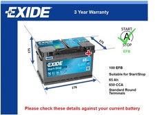 EFB Battery fits SKODA OCTAVIA 2.0D 12 to 20 Stop Start Exide 100 EFB 650A 65Ah