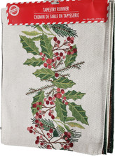 Long Tapestry Table Runner, 13"x70", WINTER, CHRISTMAS HOLLY BERRIES, CH