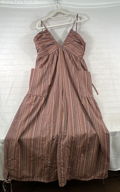 Cupshe Women's Wide Leg Jumpsuit Pantsuit Earth Tone Striped V-Neck NWT Sz L