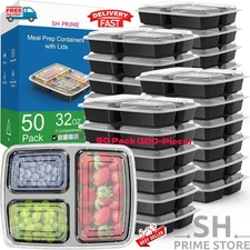 32 OZ Meal Prep Containers with Lids 3 Compartment Disposable Food Containers