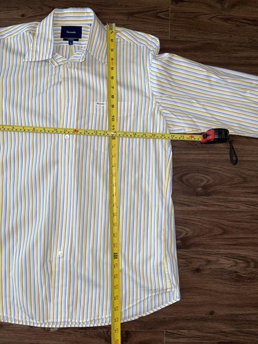 Faconnable Dress Shirt Mens Medium Yellow Blue Stripe Classique Long Sleeve - Picture 6 of 7