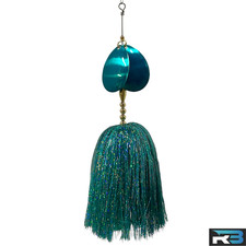 Musky Bucktail Lure 8.5" Double #8 Blades Flash Single Treble Hook (Teal)