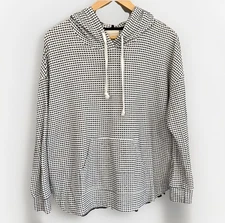 Textured Waffle Knit Hoodie Black White Minimalist Scandi Pullover Women's Small