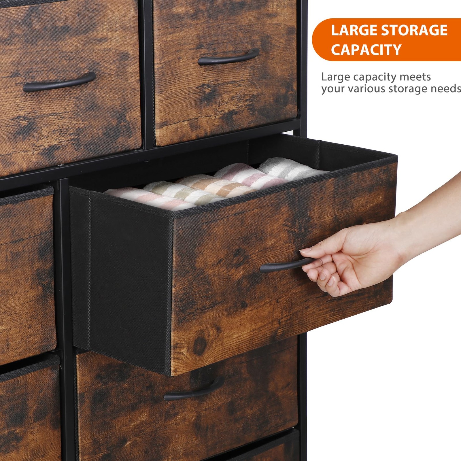 SUPER DEAL 9-Drawer Dresser for Bedroom, Storage Tower with Fabric Bins, Tall... - Image 7