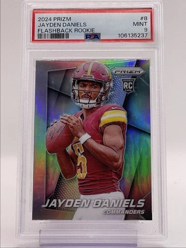 JAYDEN DANIELS 2024 PANINI PRIZM FLASHBACK ROOKIE SILVER #8 RC PSA 9 Q1134
