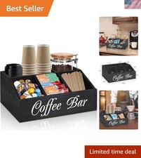 Coffee Station Organizer for Counter, Wood Coffee Pods Holder Storage Basket,...