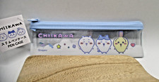 Linda bolsa para lápices Chiikawa delgada azul transparente estilo Sanrio Japón 18 cm 5 cm