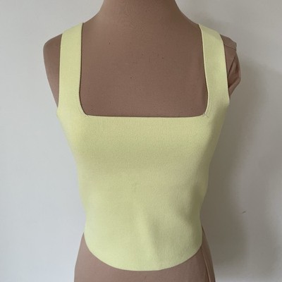 A.L.C. Vicky Butter Yellow Square Neck Sleeveless Stretch Knit Cropped Top EUC S
