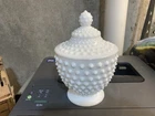 Vintage White Fenton Hobnail Milk Glass Candy Dish With Lid