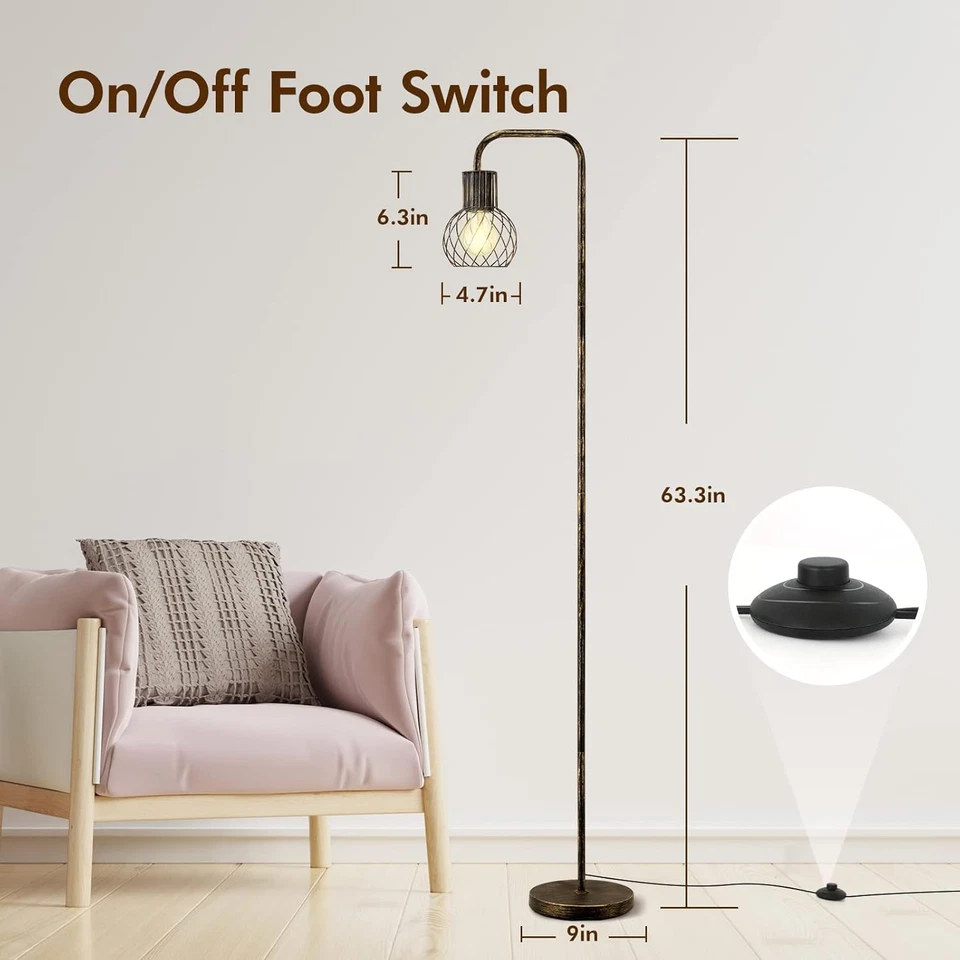 Lámpara de Pie Industrial, Antigua Lámpara de Pie de Bronce Moderna con Bombilla LED 6W, Foo Foto 3 de 4