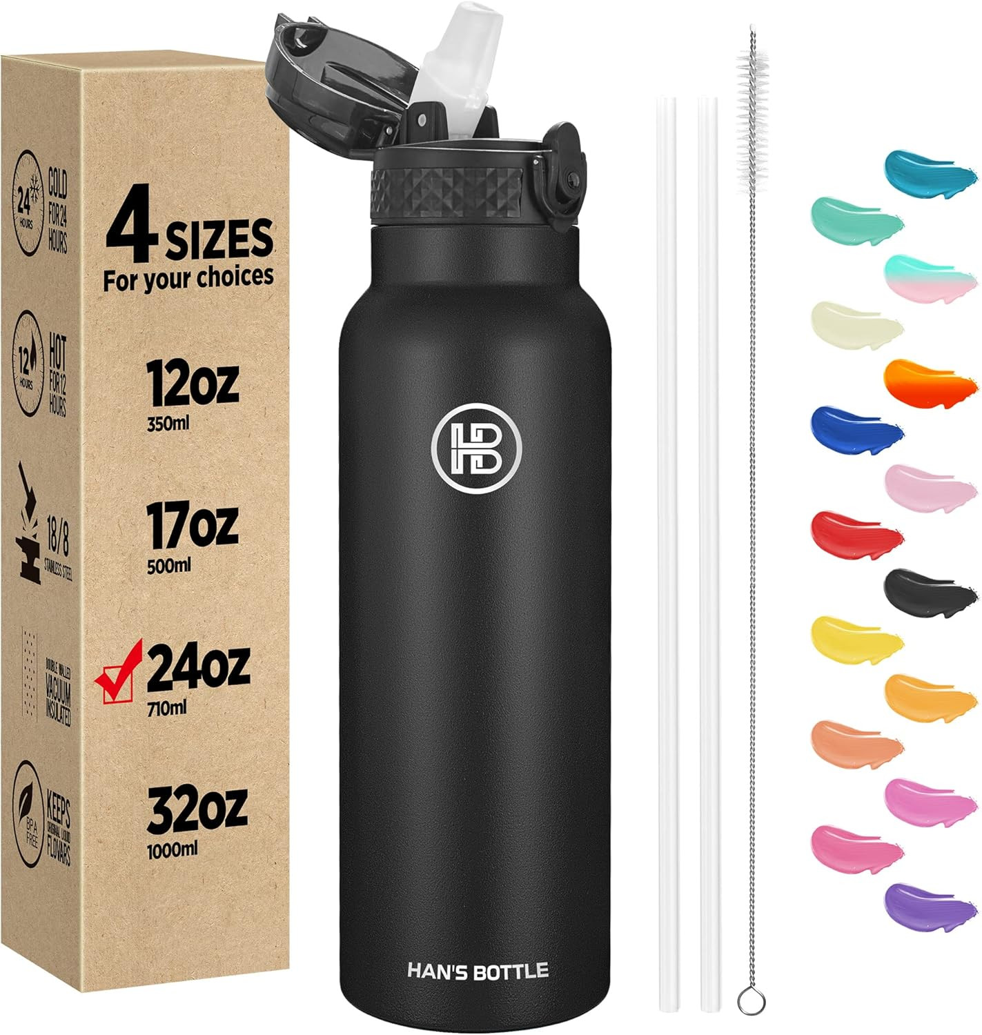 - 24 Oz, Straw Lid, Leak Proof, Vacuum Insulated Stainless S