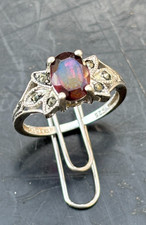 Vtg 925 Sterling Silver ring size 6 mark RJ Ruby Red Rhinestone JULY BIRTHSTONE