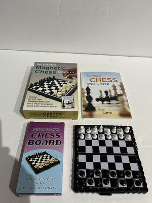 Essential Magnetic Chess Kit & 48p Book  - Portable Folding Travel Board  2010