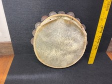 Vintage Wooden 10 Inch Double Row Tamborine Parts or Repair Good Bones