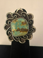 Vintage Navajo S/S High Grade Gemmy Royston Turquoise Ring Size 4.5 10.65gr 