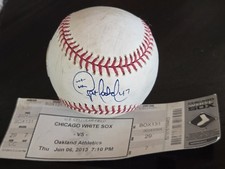 Pat Neshek Signed Game Used Baseball Oakland A's Chicago WS June 6, 2013 Beckett