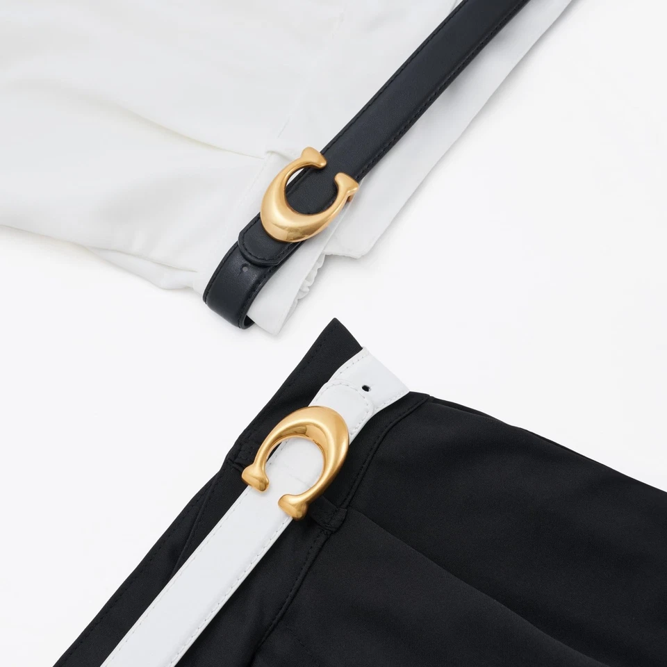 Ceinture Femme Cuir Noir Blanc Véritable Ceintures Ceinturon Femme 24mm Jeans - Photo 3/4