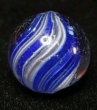 LOOK Cobalt Blue OnionSkin " Peewee " Shrunk Antique Glass GERMAN MARBLE .48"NM-