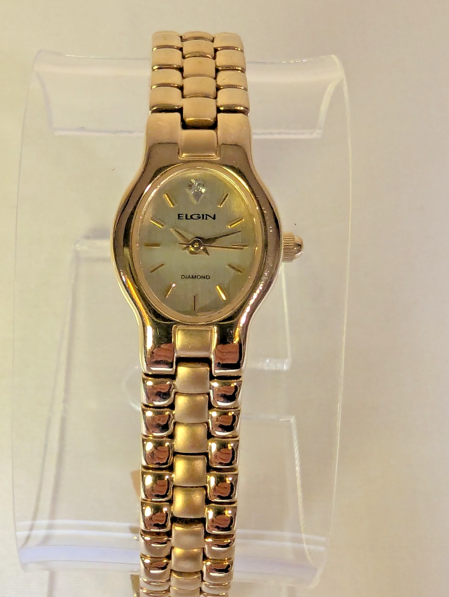 Vintage Elgin Diamond Ladies Watch Gold Tone Brushed and  display picture 1