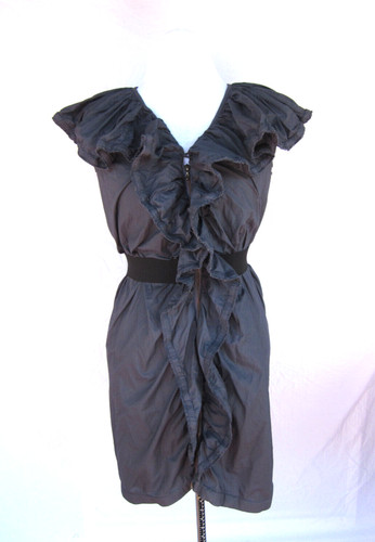 Lanvin, Jeanne Lanvin Paris gray zip+ ruffle dress VTG 70s Ooh La La Boho experimental
