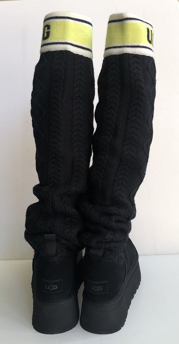 UGG CLASSIC SWEATER LETTER TALL BLACK PLATFORM KNIT BOOT sz UGG CLASSIC SWEATER LETTER TALL BLACK PLATFORM KNIT BOOT sz