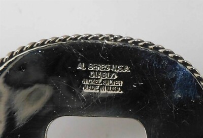Al Beres USA Nickel Silver Buckle Brown Croc Leather Belt sz  display picture 2