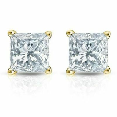 Ohrstecker 0,70 kt Princess-Schliff echte G/I2 Diamanten 14 K massiv Gelbgold