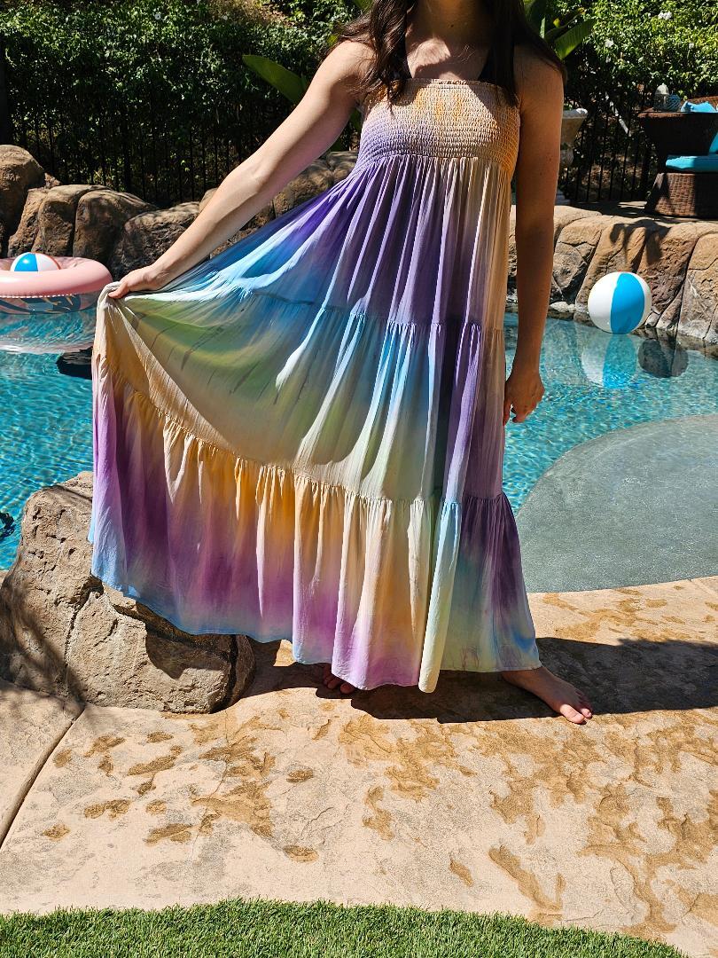 pastel tie dye maxi dress Elegant Sleeveless Pastel Tie-dye Maxi Dress