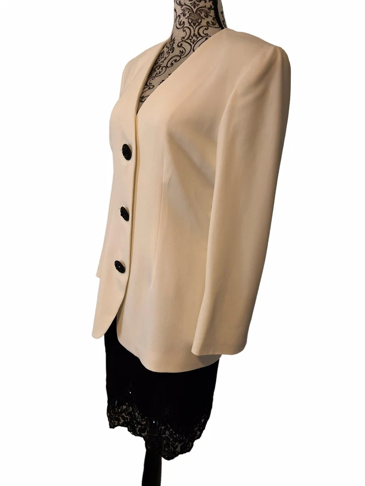 Traje minifalda de noche formal negro/blanco Badgley Mischka para mujer talla 6 Foto 3 de 4