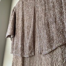 SCALA Pure Silk Hand Beaded Dress Formal Gown Attached Jacket