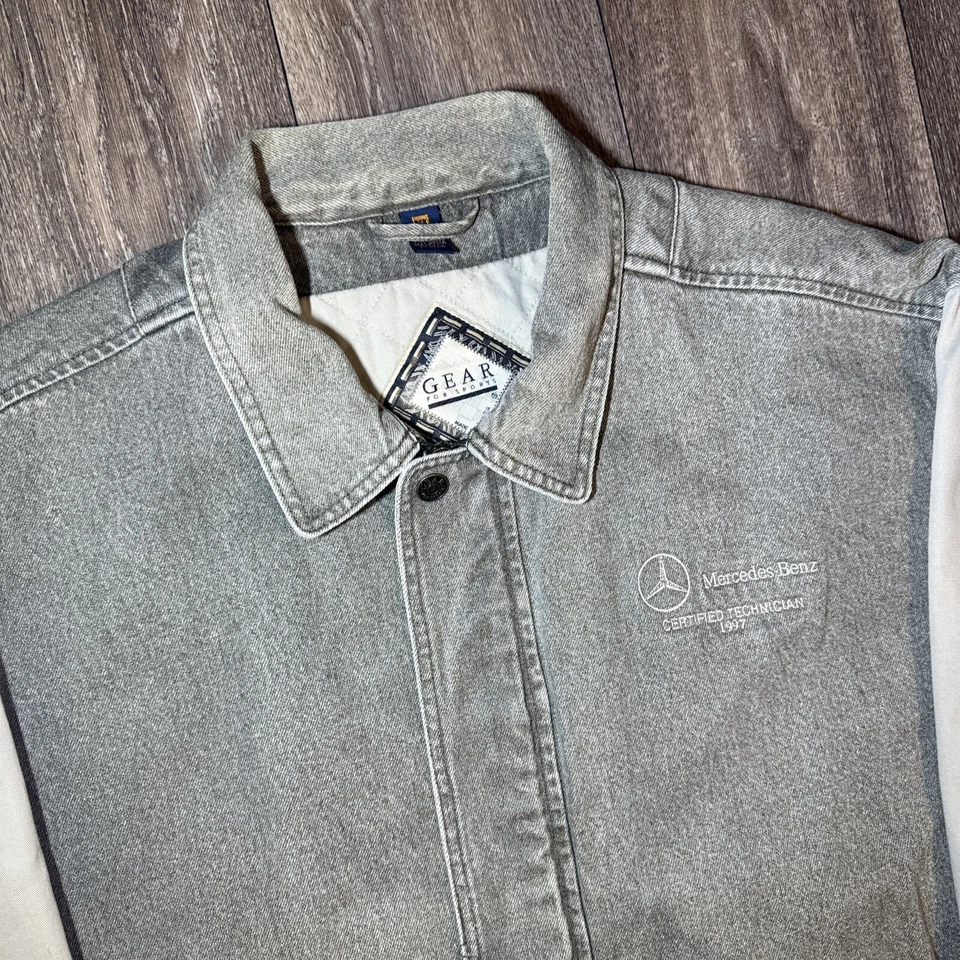Chaqueta Bomber Mercedes Benz Técnico Certificado Gris Denim Vintage XL Coche Foto 3 de 4