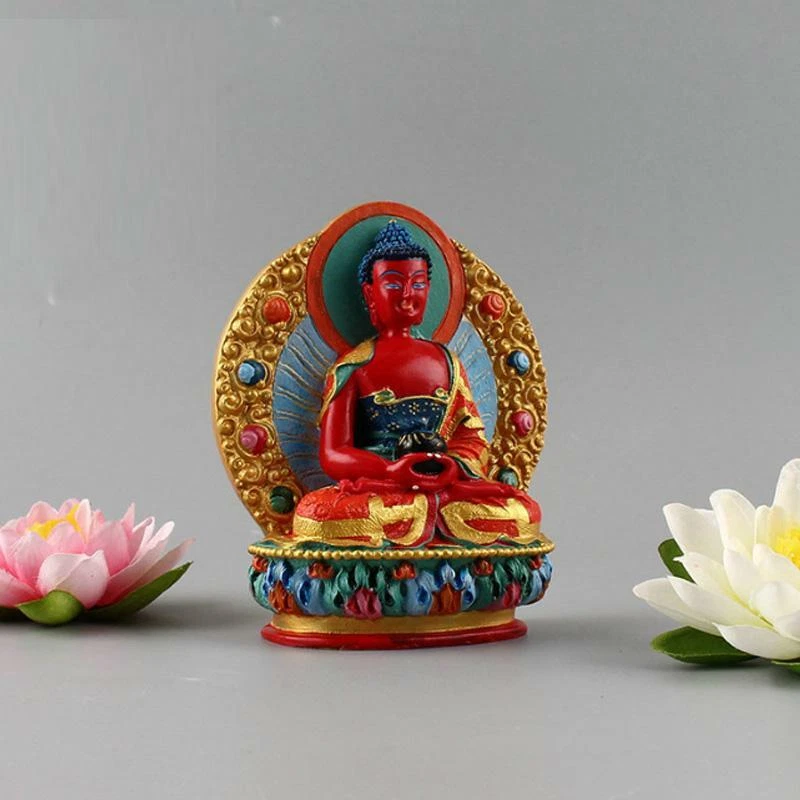 Tibetan Buddhism Amitabha Buddha Statue Feng Shui Resin Semicircle Hand-painted - Image 2 of 4