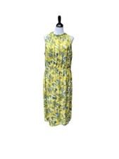 Prologue Plus Midi Dress SIZE 2XL Yellow Abstract Print Mockneck Sleeveless