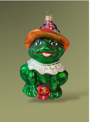 Christopher Radko Lillie Mae Green Frog Glass Christmas Ornament Apple Sunflower