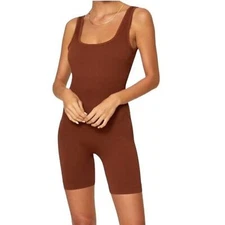 WeWoreWhat Ribbed Bodysuit  Playsuit Stretch Romper Brown One Piece