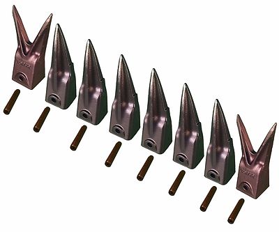 8 - Hensley Style Tiger & Twin Tiger Bucket Teeth w Roll Pins - X156TL , X156WTL