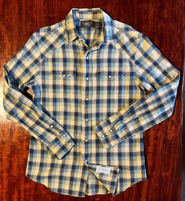 RRL Plaid Checked Western Snap Button Shirt S | eBay