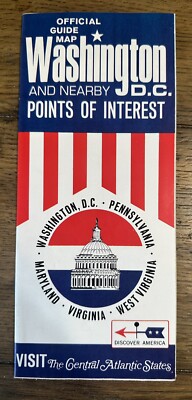 Vintage 1969 Official Guide Map Of Washington DC And Near By Points Of Interest