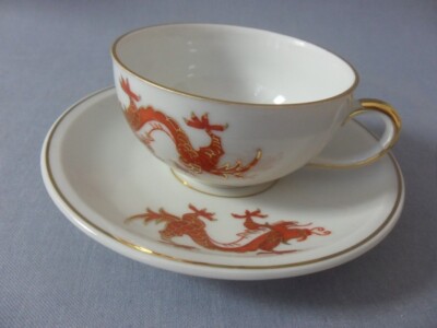 Mokkatasse Roter Drache Freiberger Handbemalt Porzellan Porcelain Sammlerstück