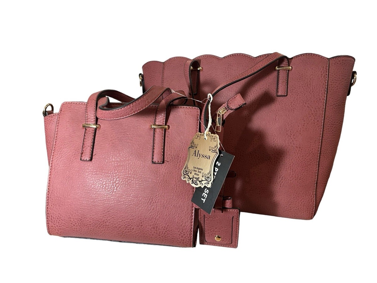NEW! Alyssa 2-Piece Set Purse Tote Handbag Vegan Lead Free Scalloped Top
