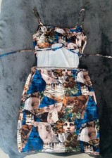 Multi Abstract Print Slinky Strappy Wrap Around Dress